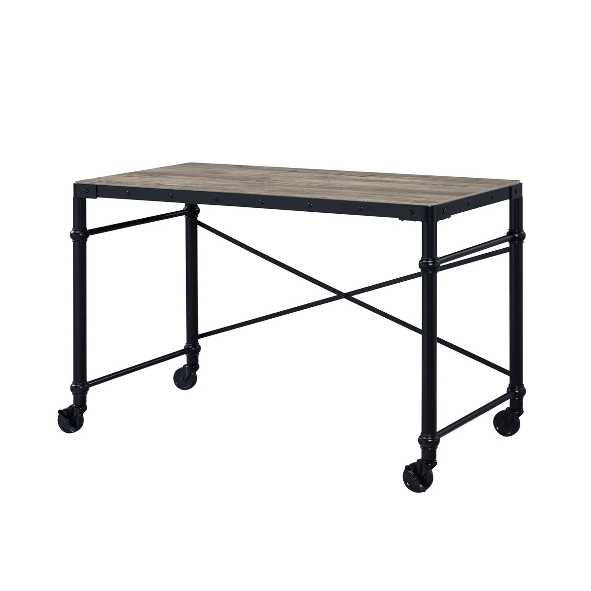 Rustic Writing Desk with Wheels - Black / Oak, photo 2 of 4