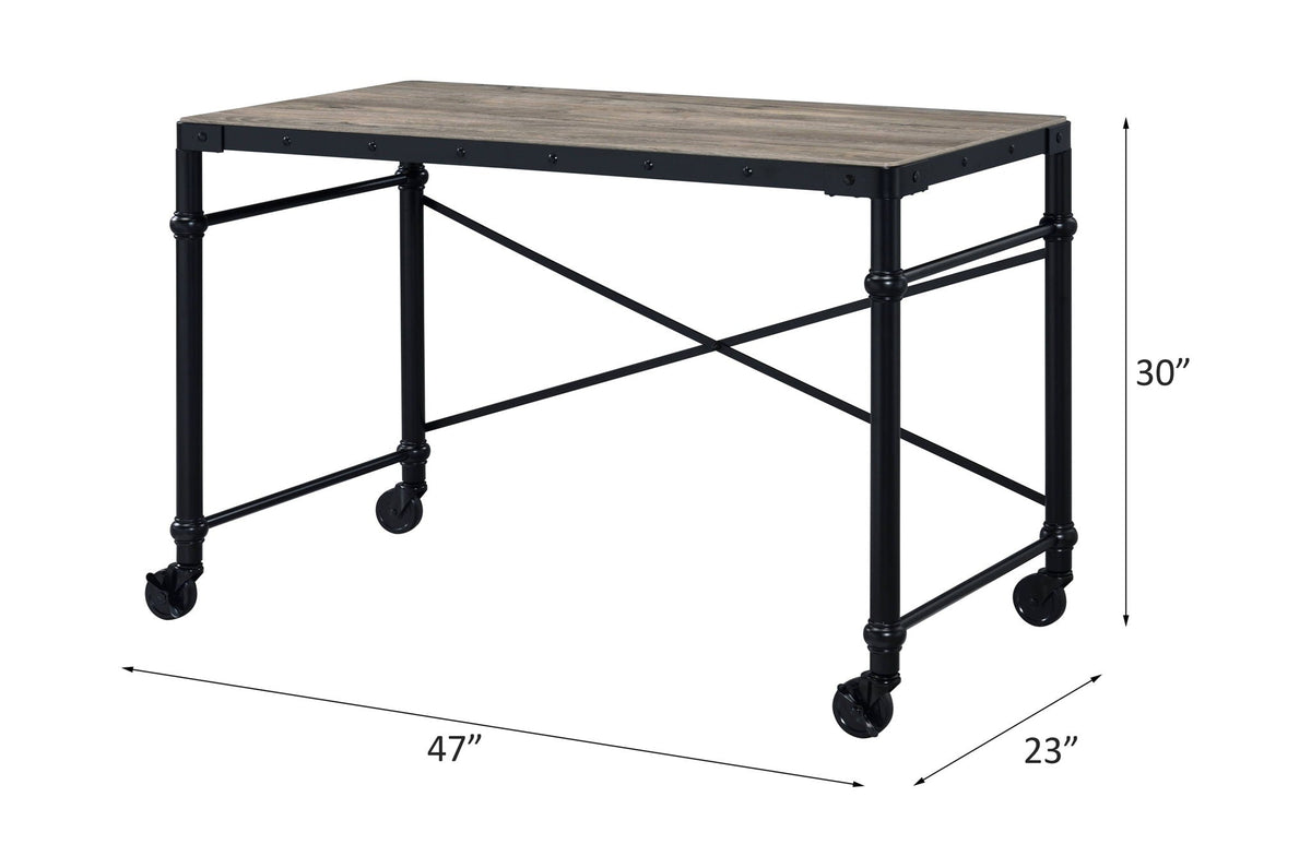 Rustic Writing Desk with Wheels - Black / Oak, photo 4 of 4