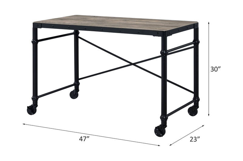 Rustic Writing Desk with Wheels - Black / Oak, photo 4 of 4