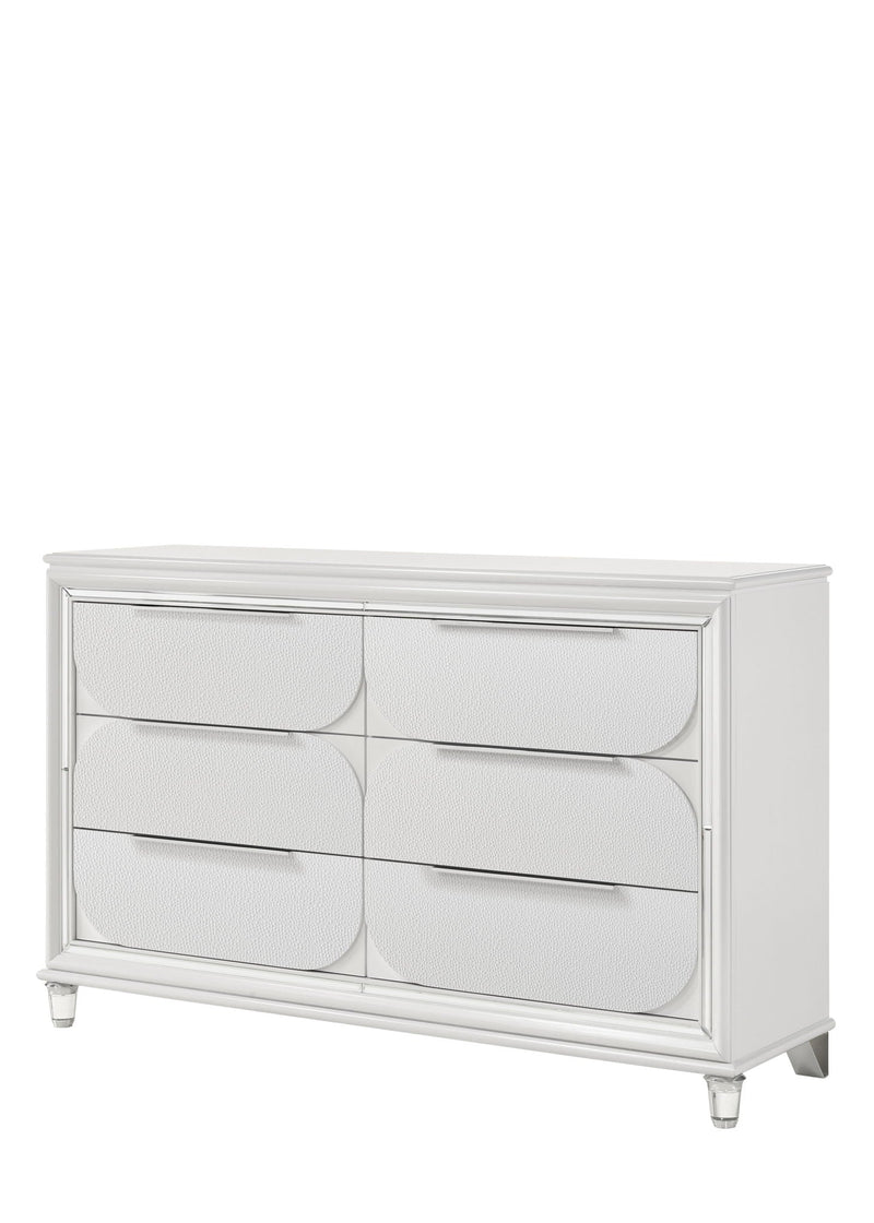 Tarian White Dresser with Acrylic Legs and Jewelry Trays