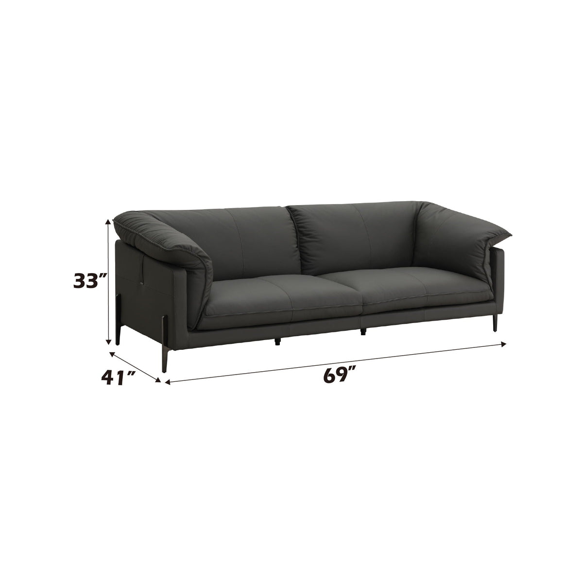 Top Grain Leather Loveseat with Memory Foam Cushions - Black, photo 3 of 4