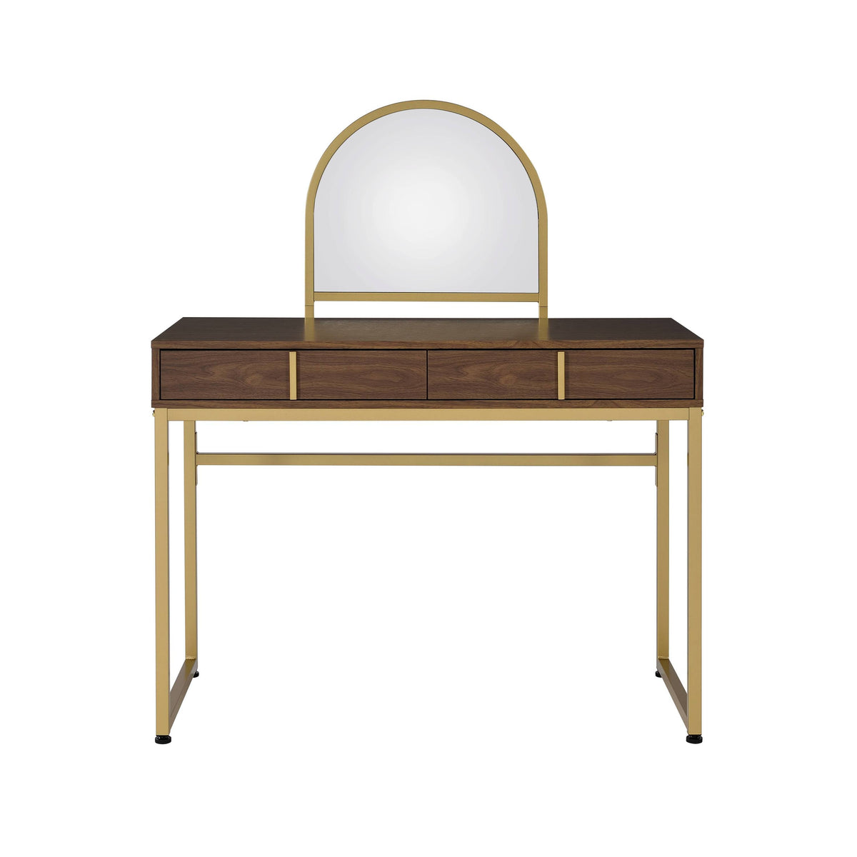 Walnut & Gold Finish Vanity Desk with Mirror & Jewelry Tray – Coleen, photo 4 of 7