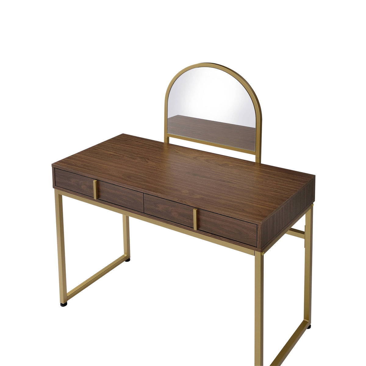 Walnut & Gold Finish Vanity Desk with Mirror & Jewelry Tray – Coleen, photo 5 of 7