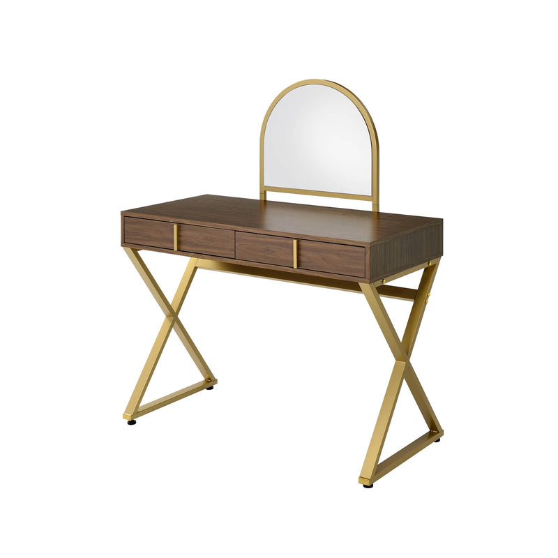 Walnut Vanity Desk with Mirror & Jewelry Tray - Gold Finish, photo 3 of 8