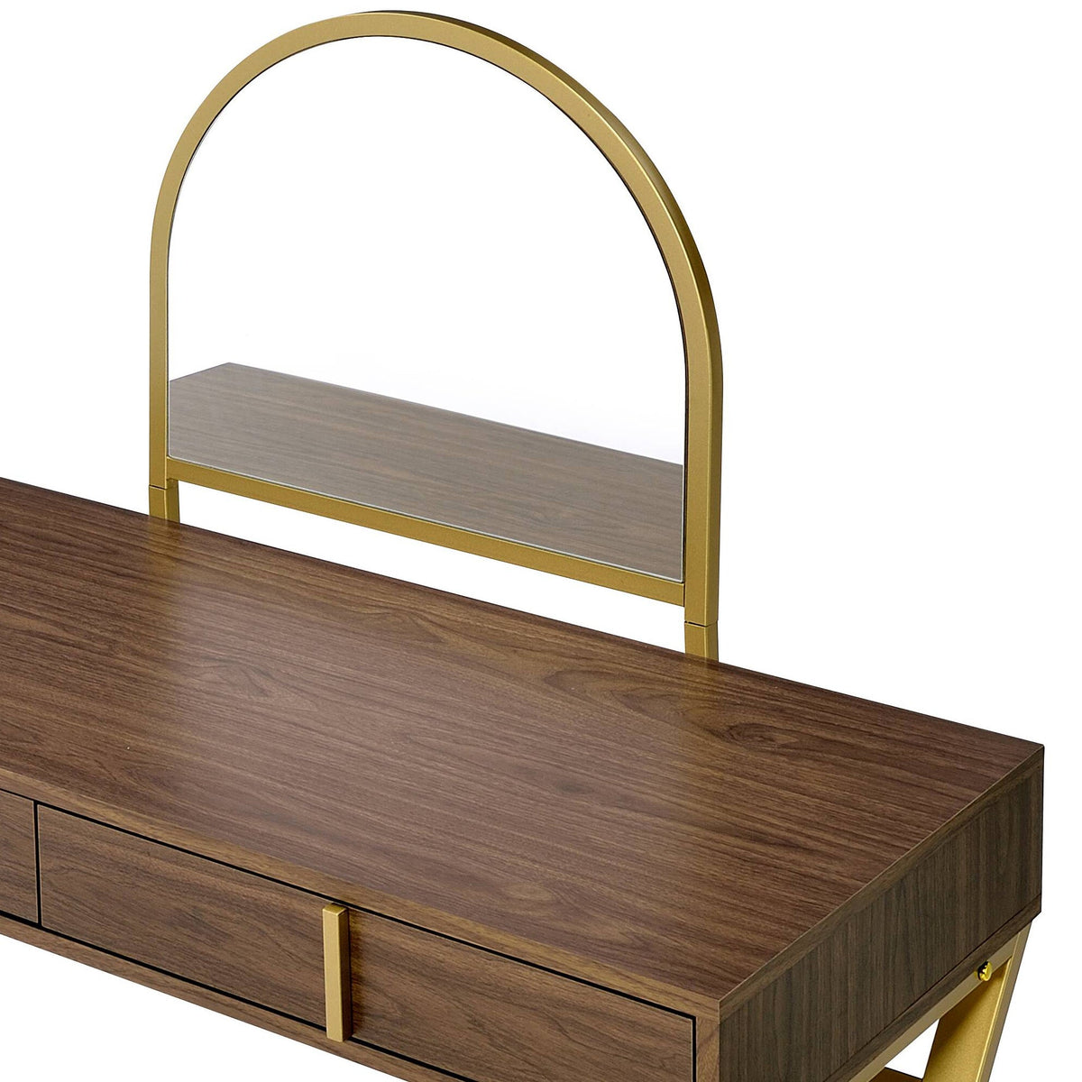 Walnut Vanity Desk with Mirror & Jewelry Tray - Gold Finish, photo 5 of 8