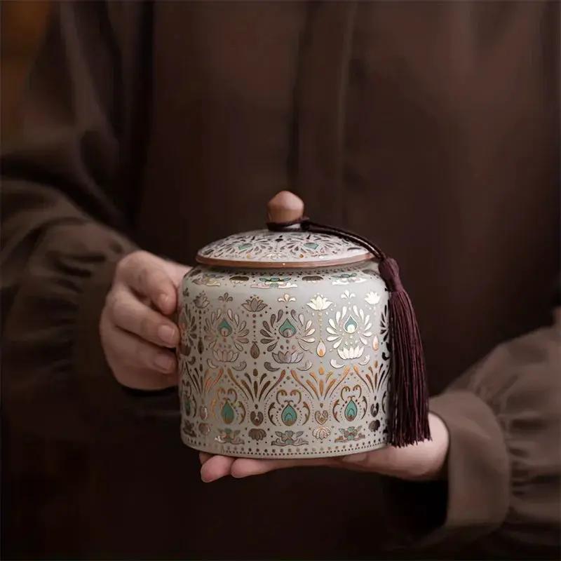Urn - Decorative Ceramic Golden Silver by House Of Avana