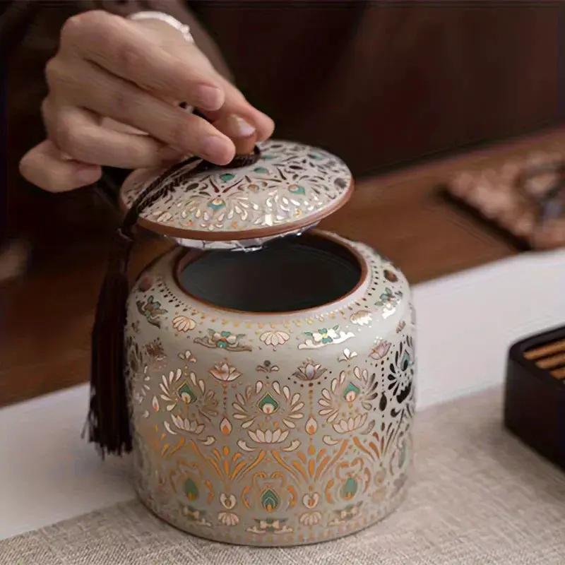 Urn - Decorative Ceramic Golden Silver by House Of Avana