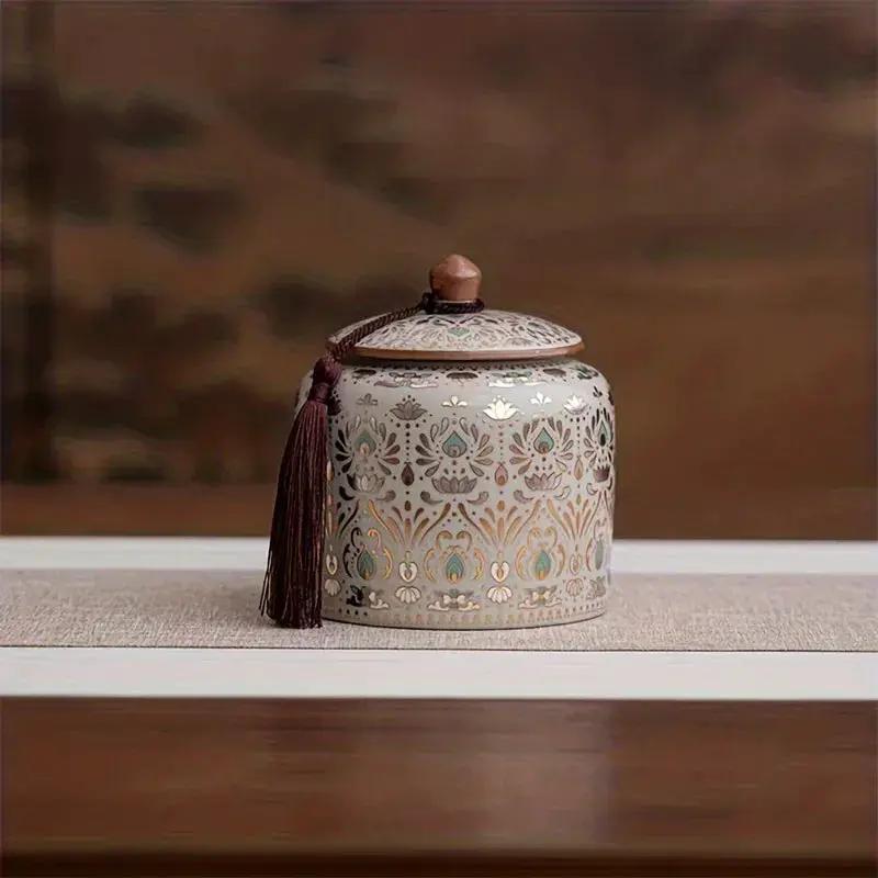 Urn - Decorative Ceramic Golden Silver by House Of Avana
