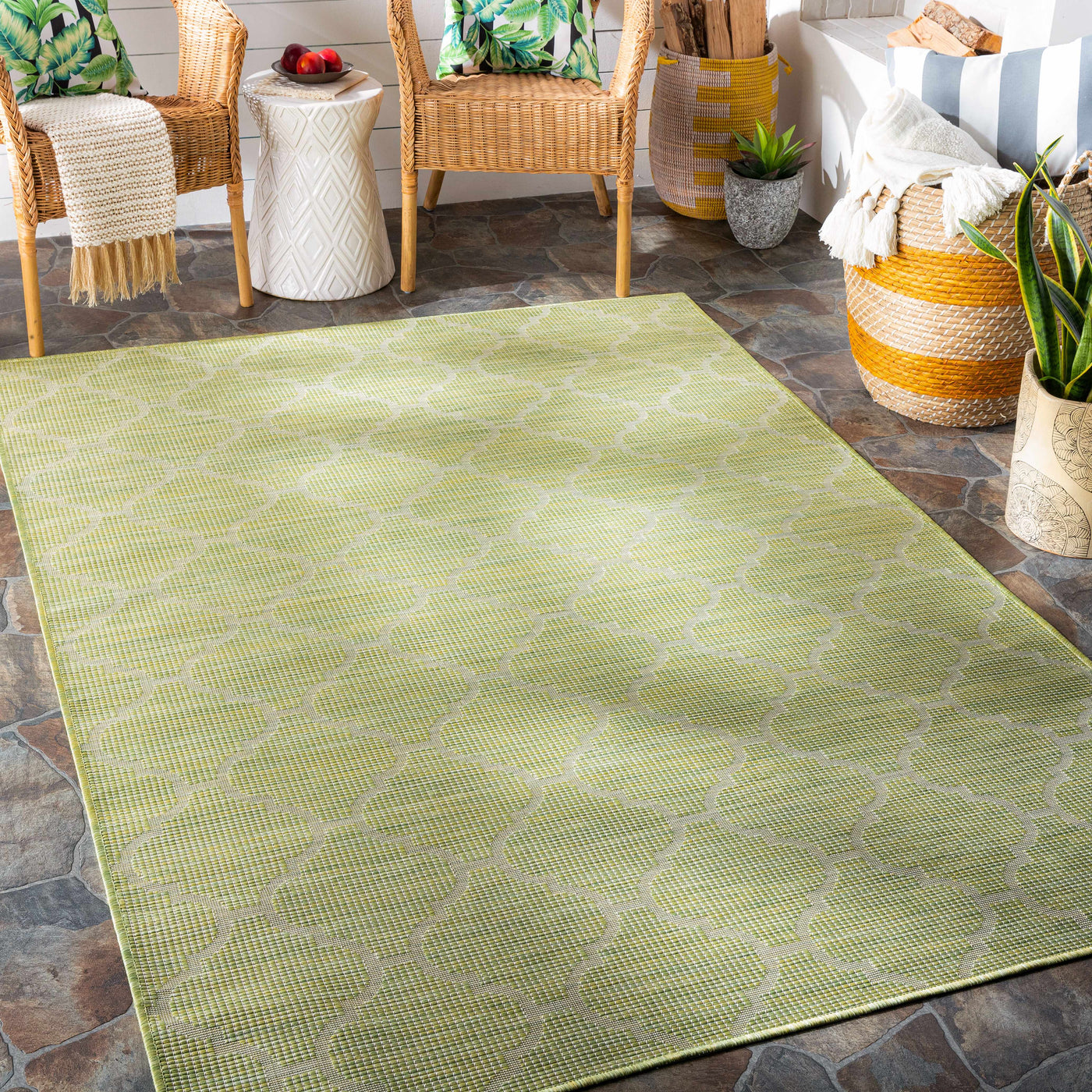 Unique Outdoor Trellis Area Rug, Olive Green - Clearance by Boutique Rugs