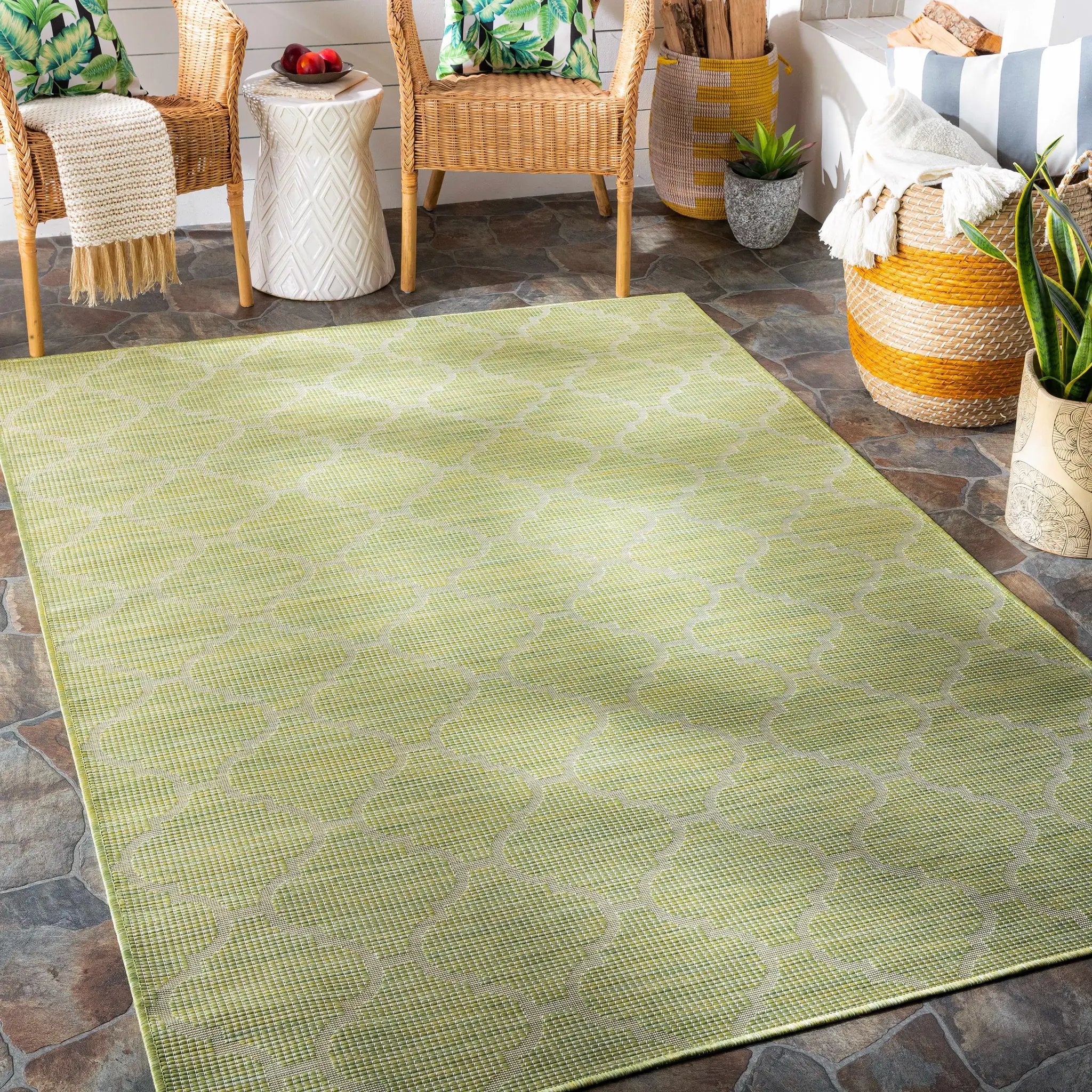 Unique Outdoor Trellis Area Rug, Olive Green - Clearance by Boutique Rugs