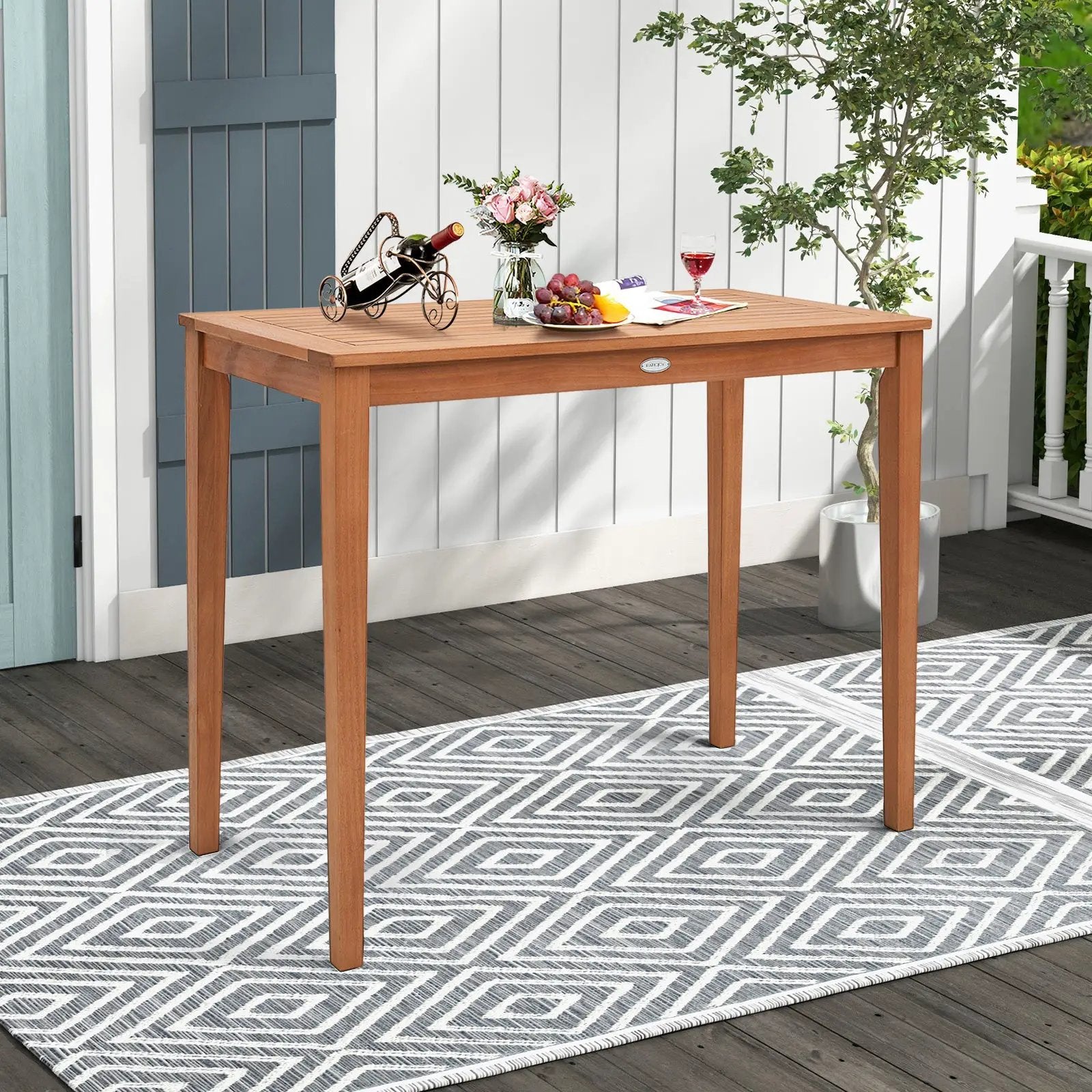 48 Inch x 24 Inch Rectangular Outdoor Eucalyptus Wood Bar Table for 4 People by DirectDeals