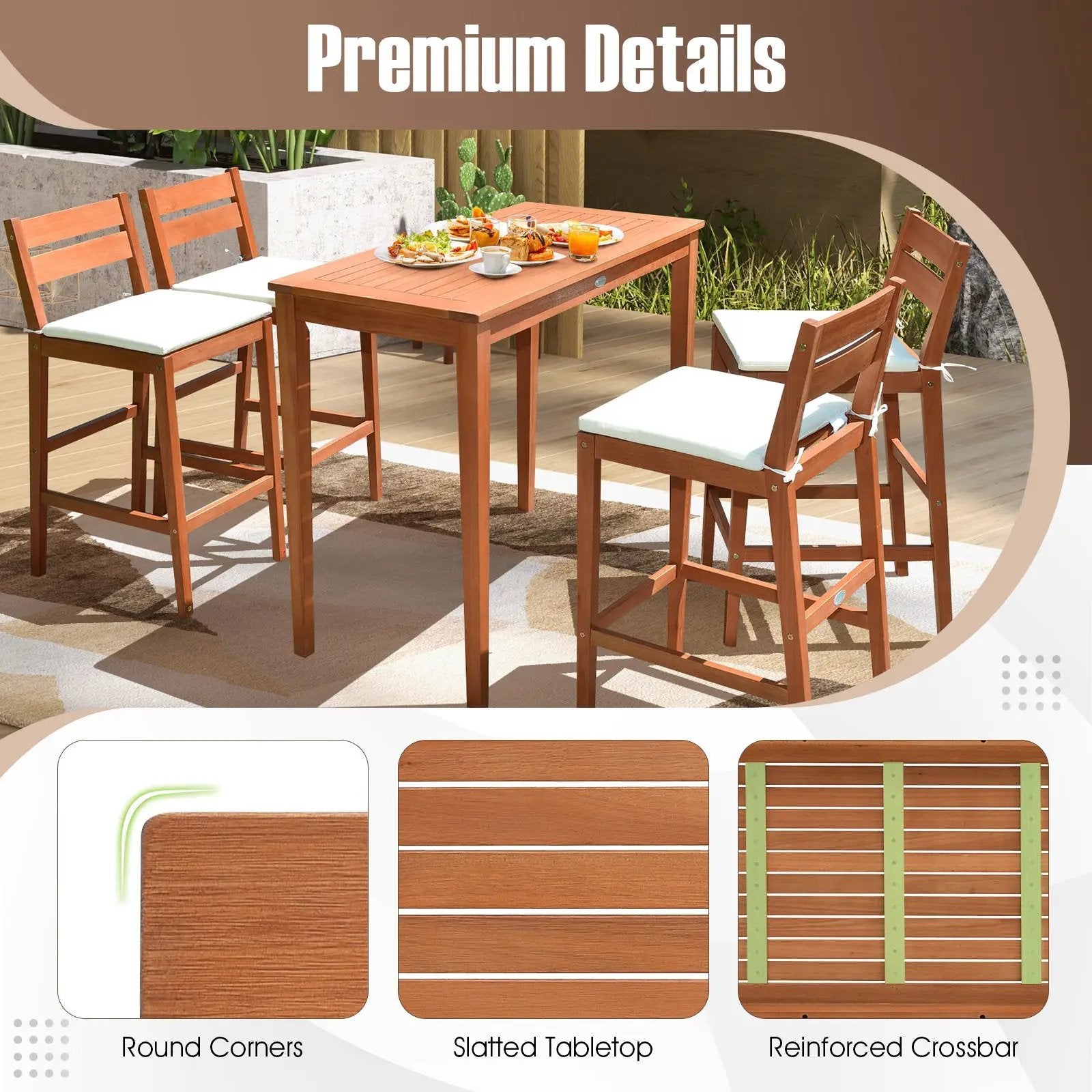48 Inch x 24 Inch Rectangular Outdoor Eucalyptus Wood Bar Table for 4 People by DirectDeals