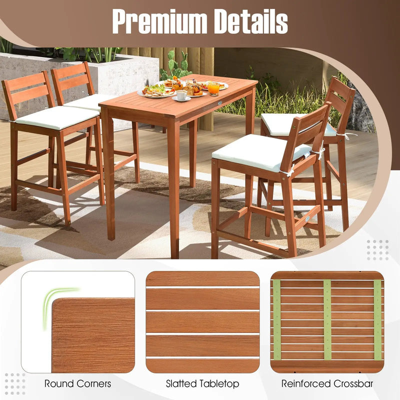 48 Inch x 24 Inch Rectangular Outdoor Eucalyptus Wood Bar Table for 4 People by DirectDeals