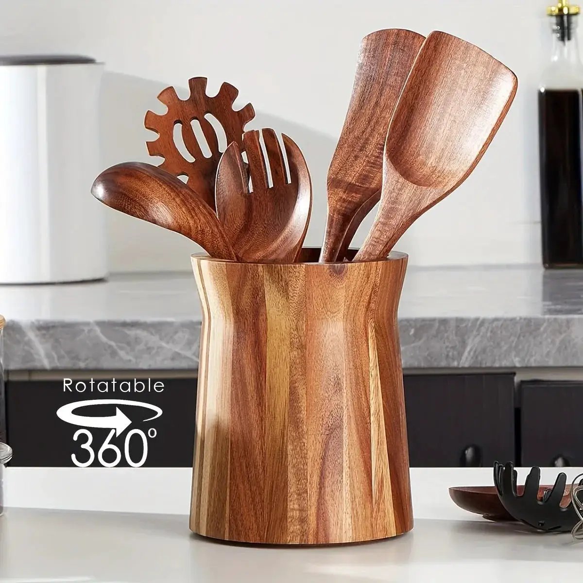 Utensil Holder - Multiple Compartments Acacia Wood by House Of Avana