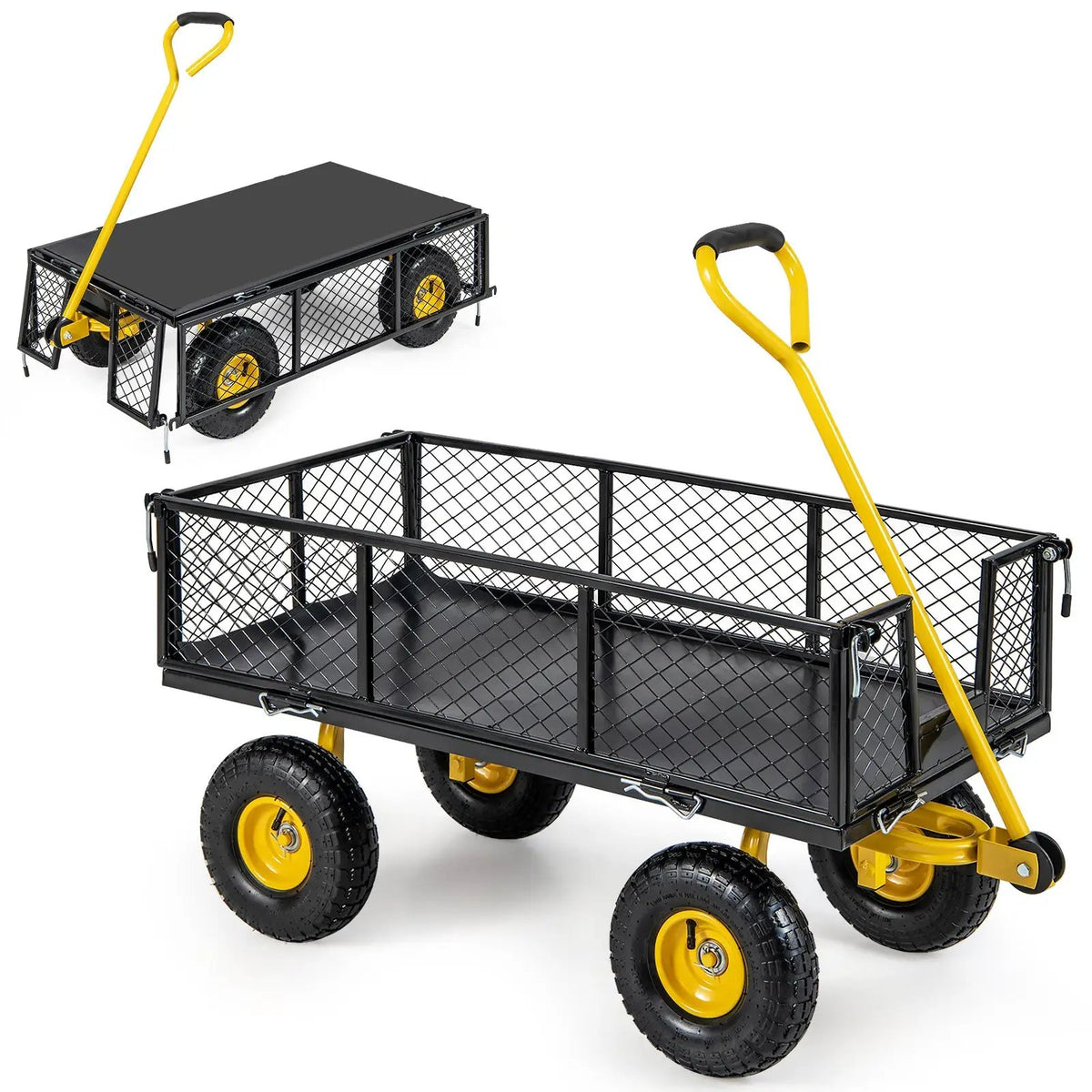 Utility Garden Wagon with 4 Removable Side Panels and 900/1200 LBS Load Capacity by DirectDeals