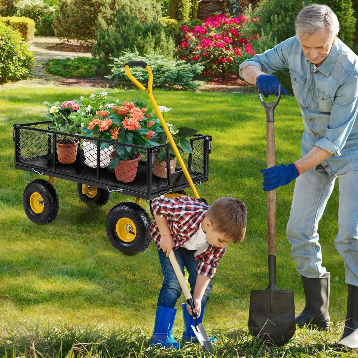 Utility Garden Wagon with 4 Removable Side Panels and 900/1200 LBS Load Capacity by DirectDeals