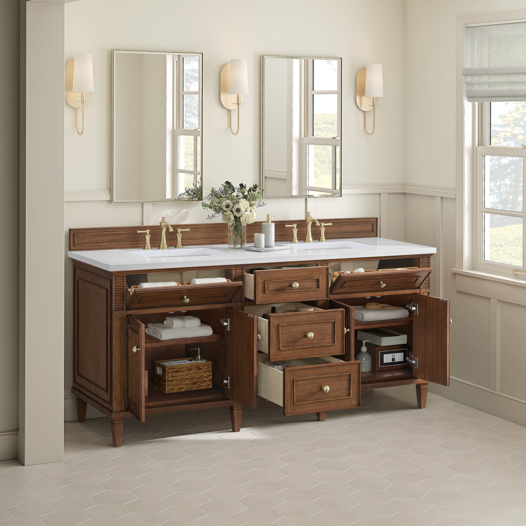 James Martin Lorelai 72" Double Bathroom Vanity, Mid-Century Walnut by James Martin