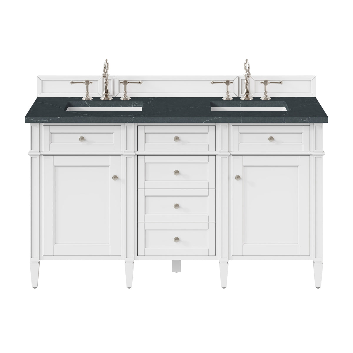 James Martin Brittany 60" Double Bathroom Vanity, Bright White with Charcoal Soapstone countertop