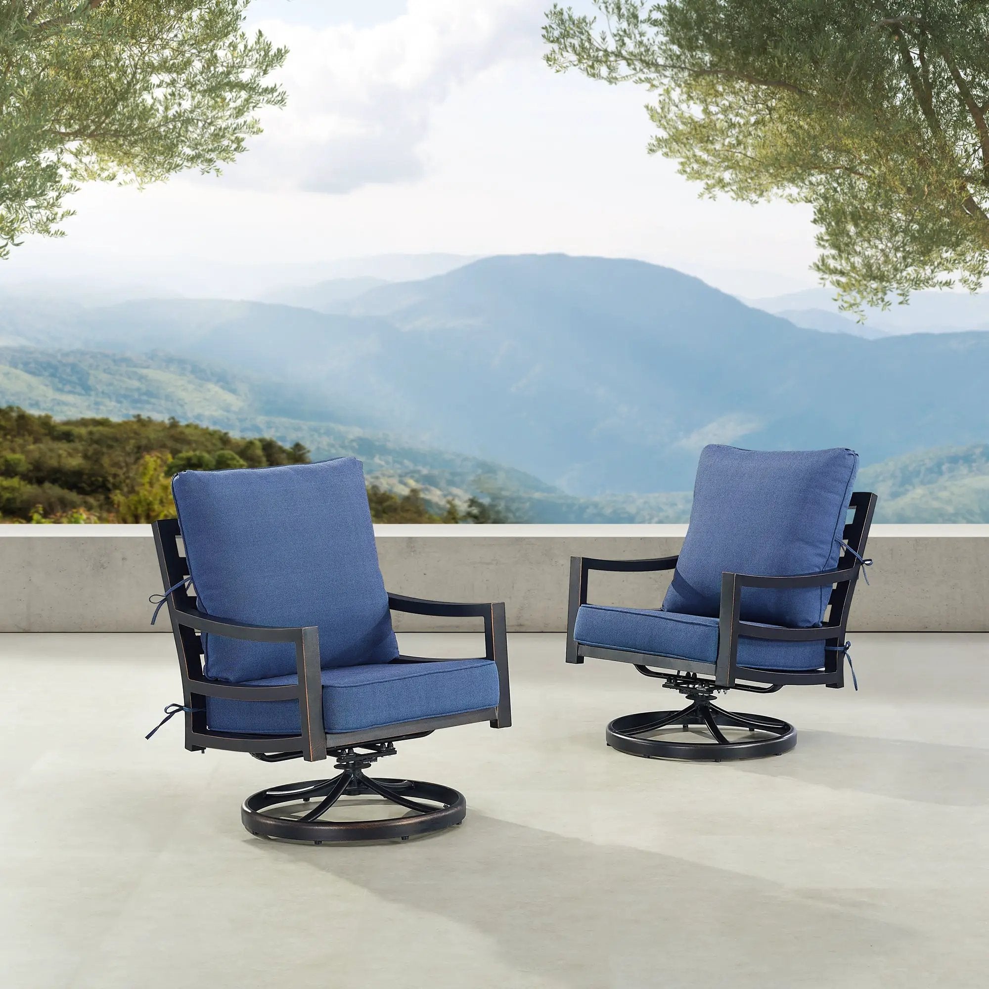 Pair of Black Aluminum Deep Seating Swivel Rocker Club Chairs with Cushions by Sharicks