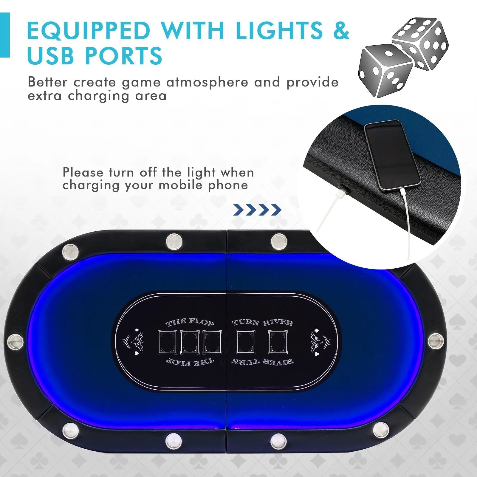 Foldable 10-Player Poker Table with LED Lights and USB Ports Ideal for Texas Casino by DirectDeals