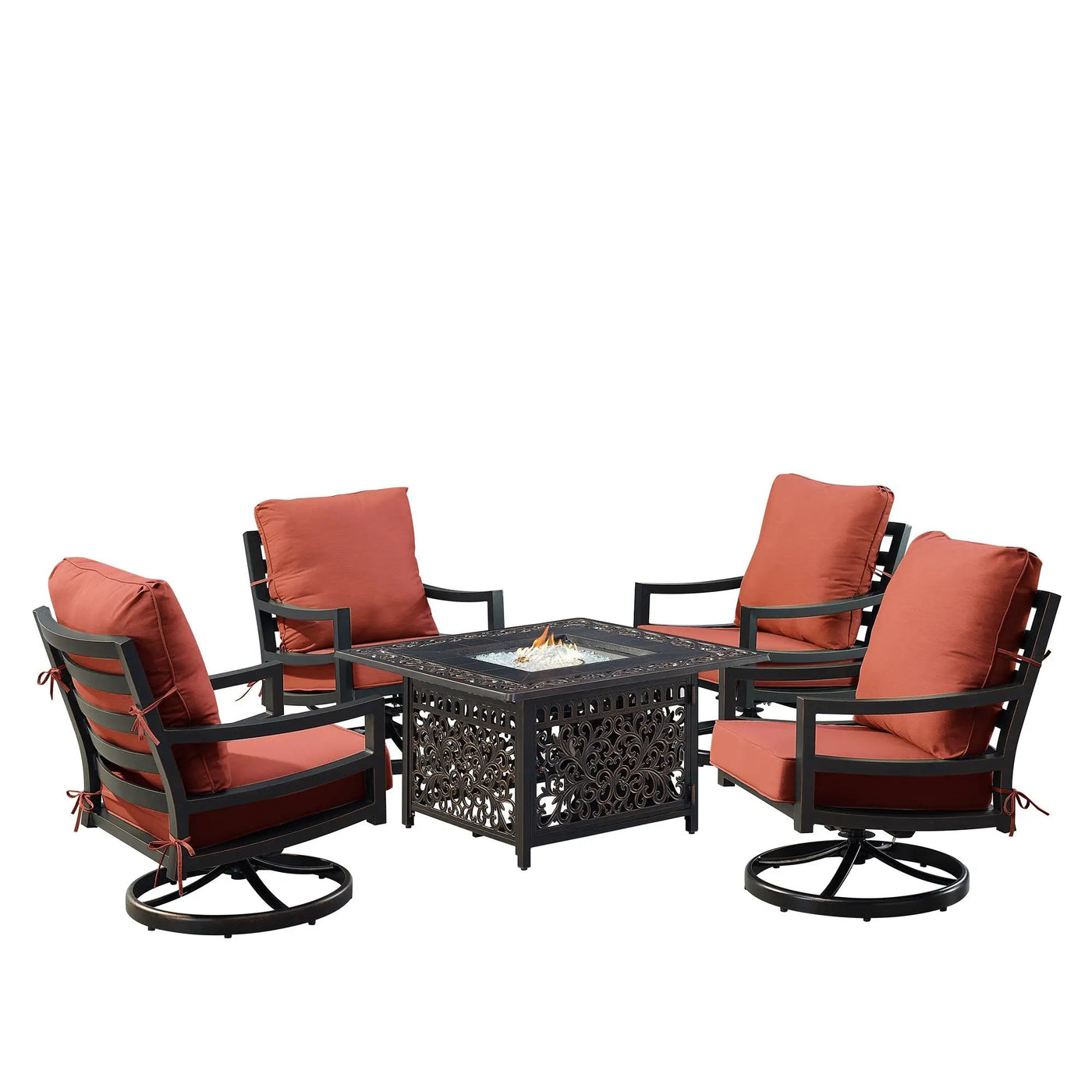 Black Aluminum Fire Table Set with Four Club Chairs by Sharicks