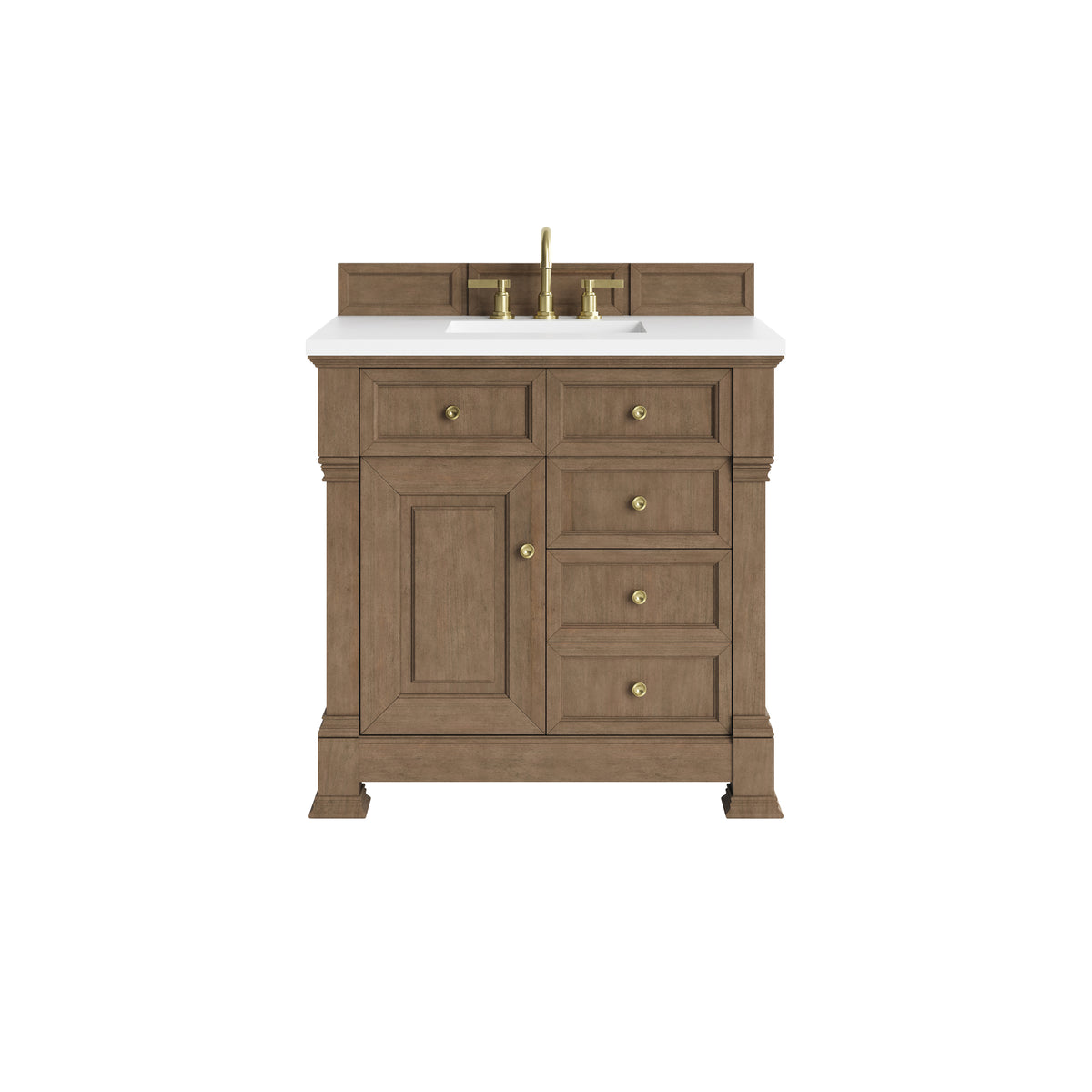 James Martin Brookfield 36" Single Bathroom Vanity, Pecan with White Zeus countertop