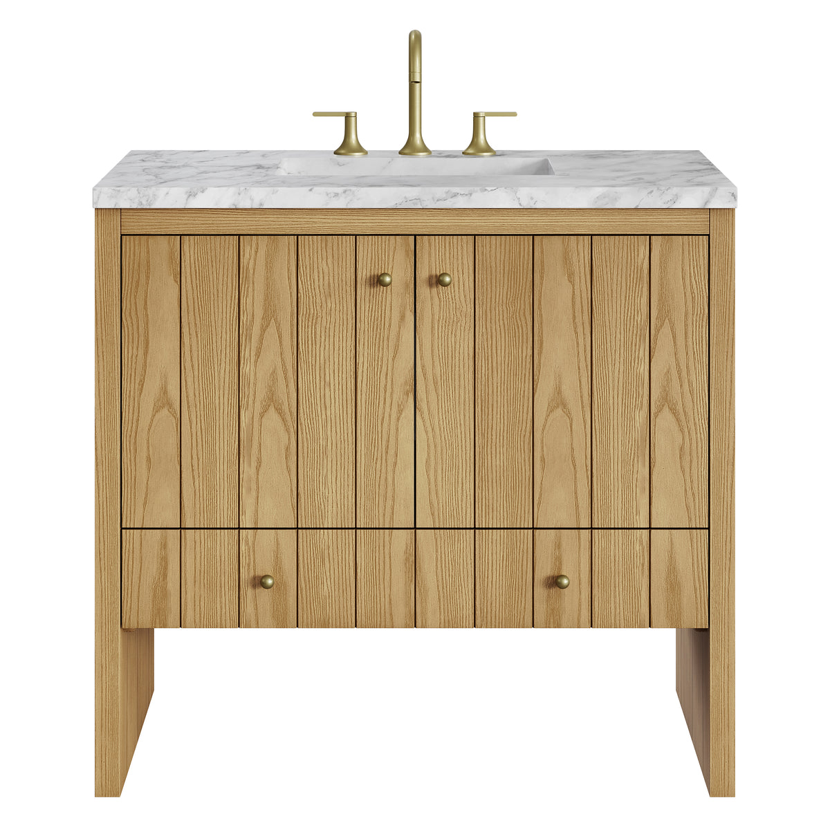 James Martin Hudson 36" Single Bathroom Vanity, Light Natural Oak with Carrara White countertop