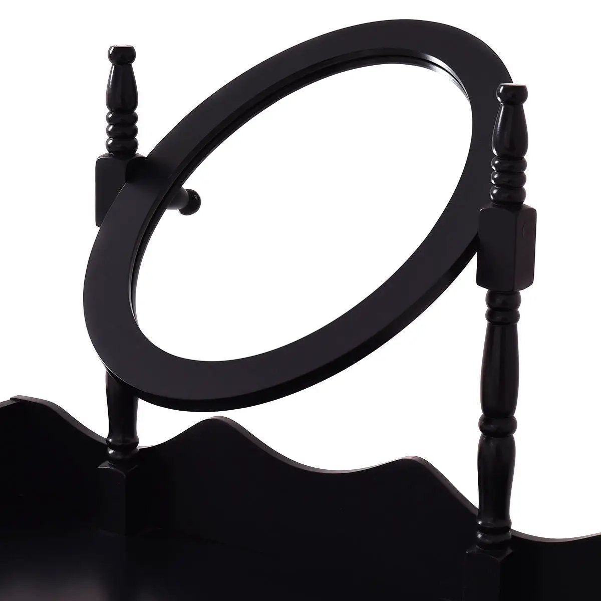 Wooden Vanity Makeup Set with Cushioned Stool and Oval Rotating Mirror by DirectDeals