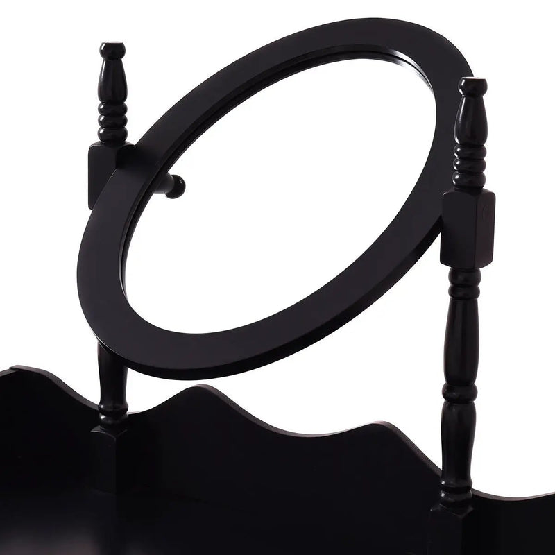 Wooden Vanity Makeup Set with Cushioned Stool and Oval Rotating Mirror by DirectDeals