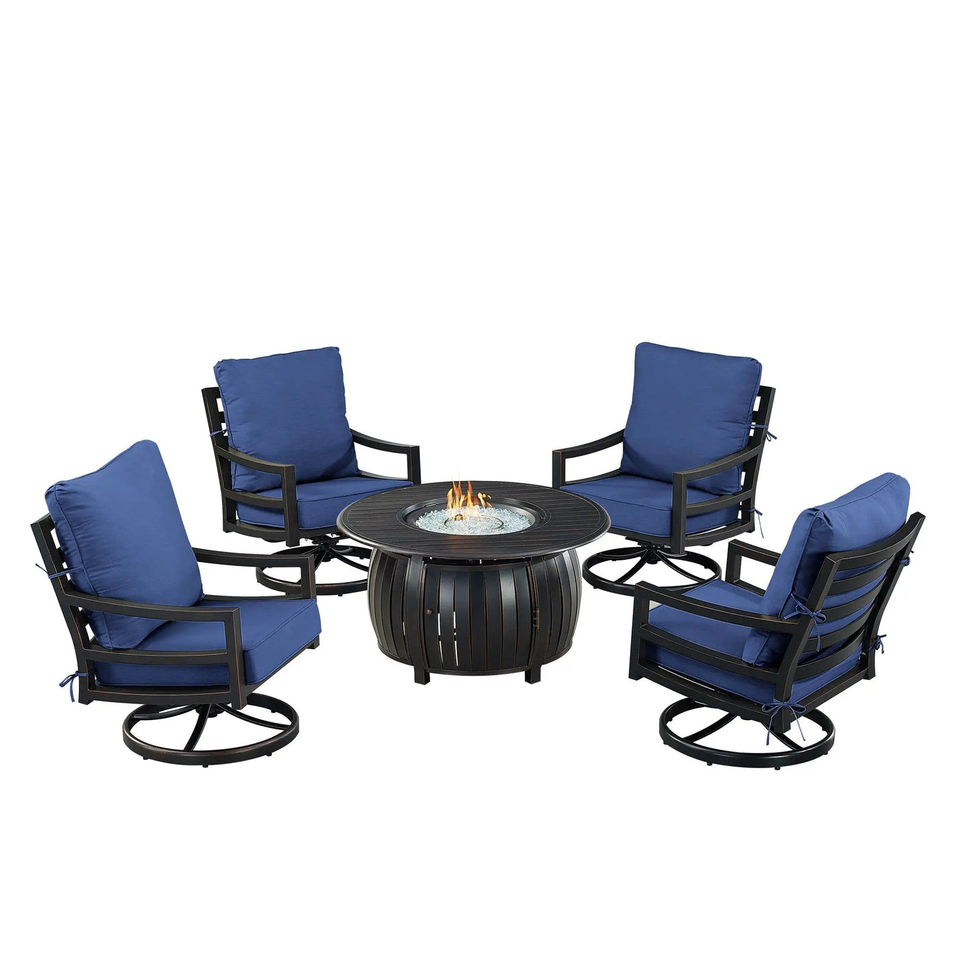 Black Aluminum Fire Table Set with Four Club Chairs by Sharicks