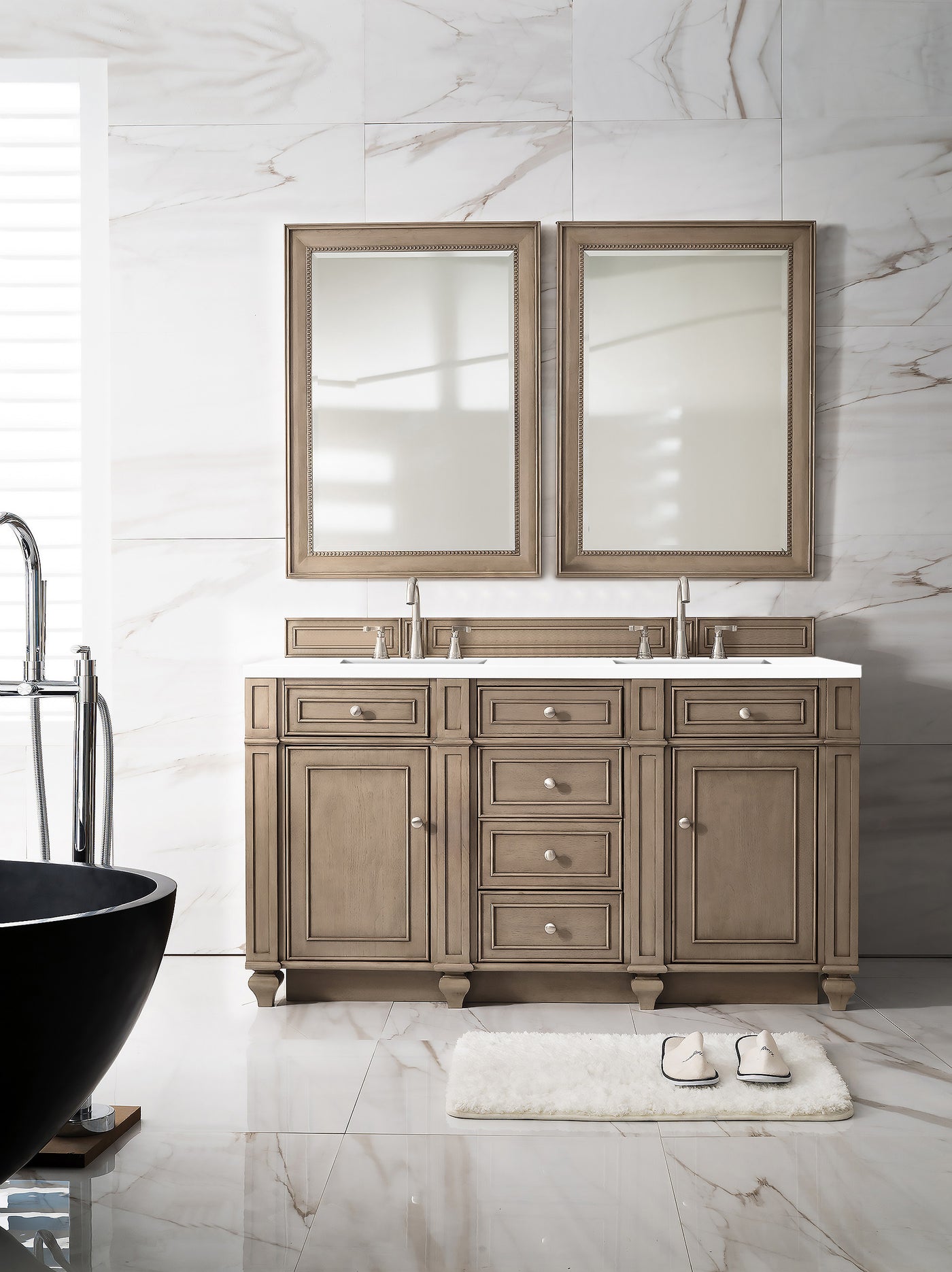 James Martin Bristol 60" Double Bathroom Vanity, Whitewashed Walnut by James Martin