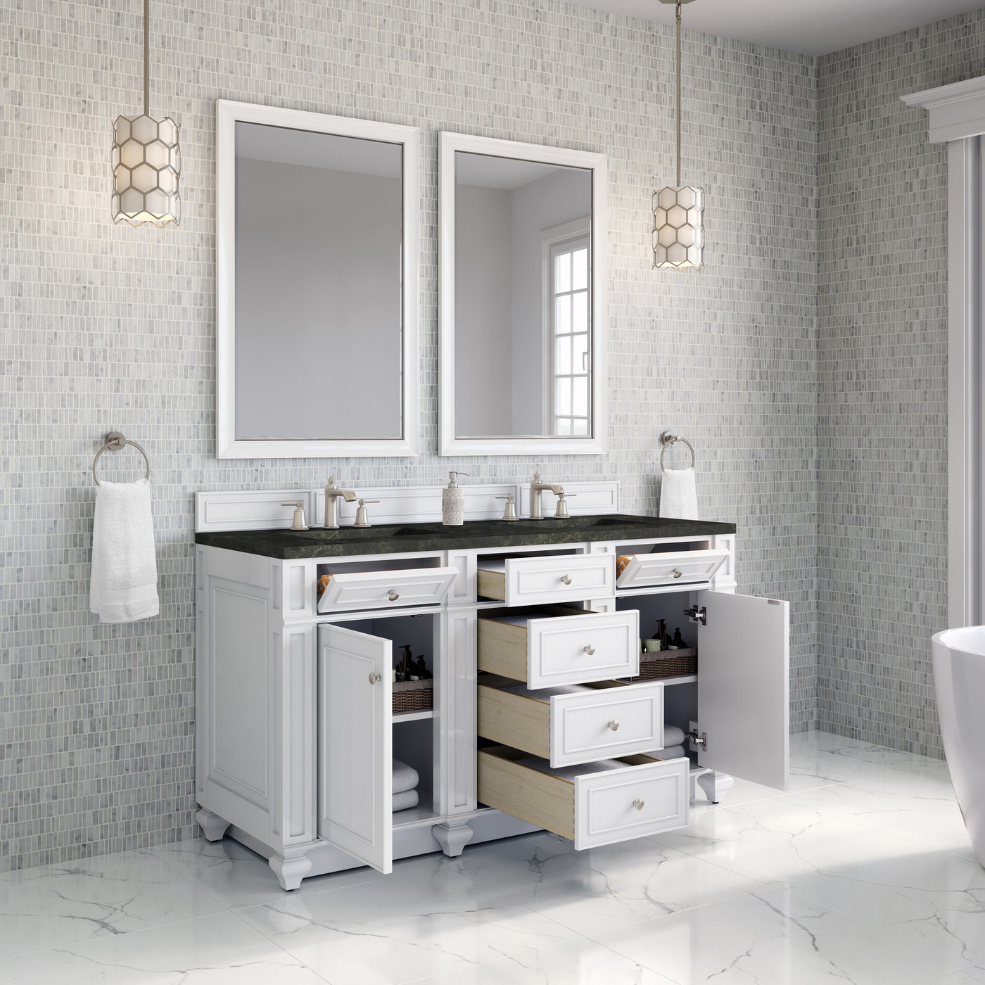 James Martin Bristol 60" Double Bathroom Vanity, Bright White by James Martin