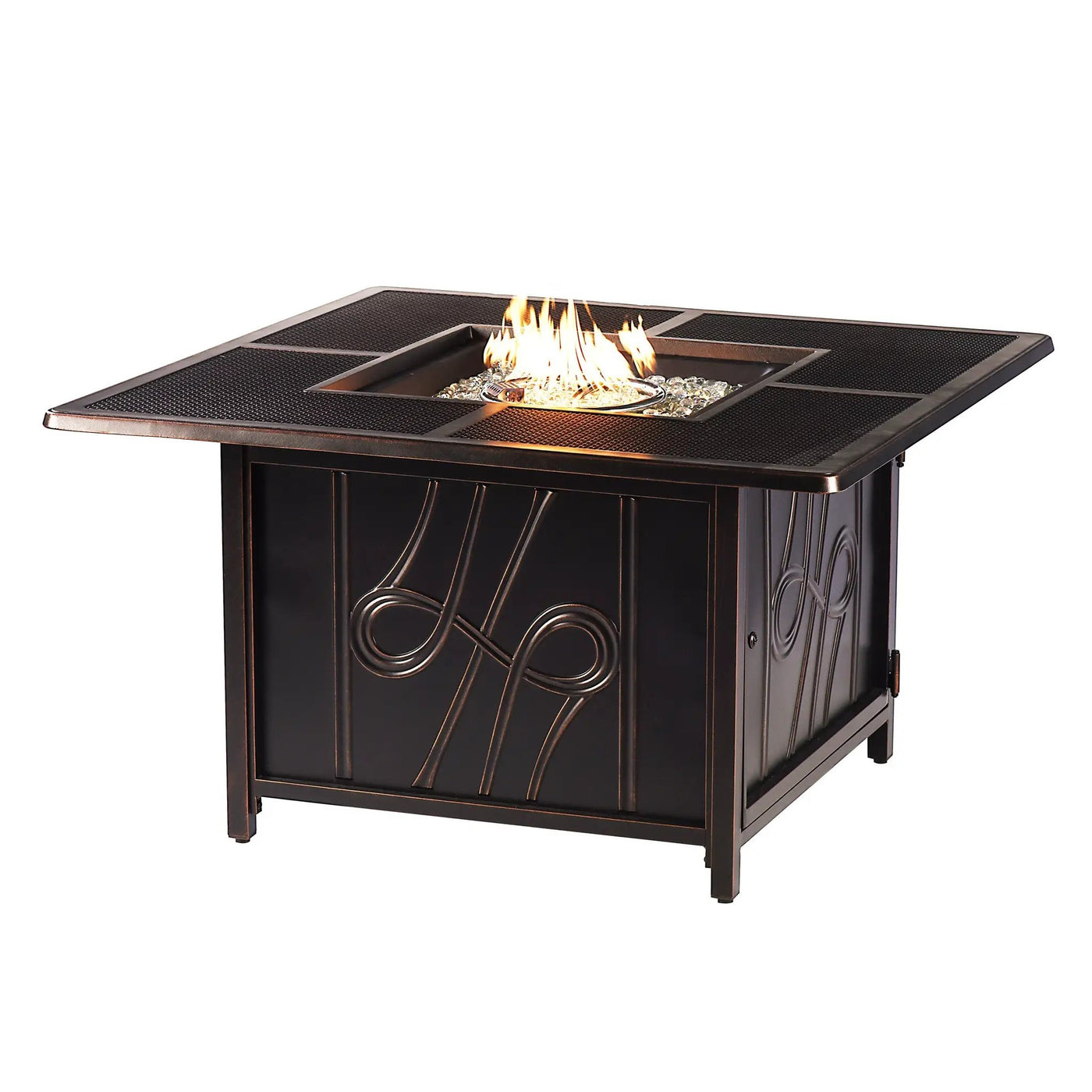 Black Aluminum Fire Table Set with Four Club Chairs by Sharicks