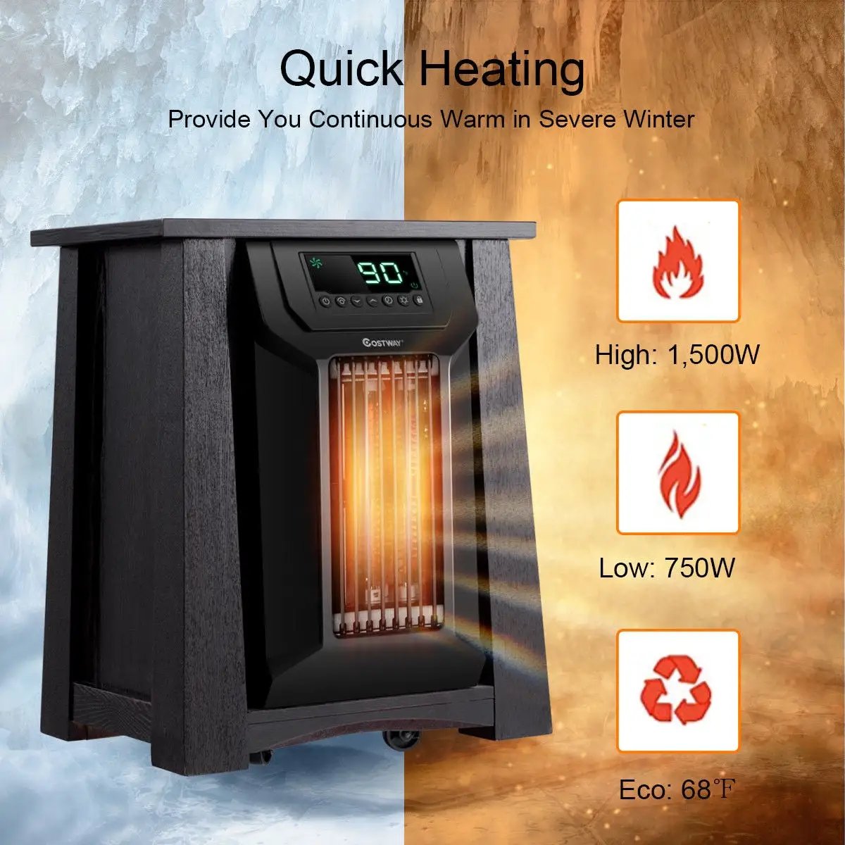 1500W 12H Timer Caster Portable Electric Space Heater by DirectDeals
