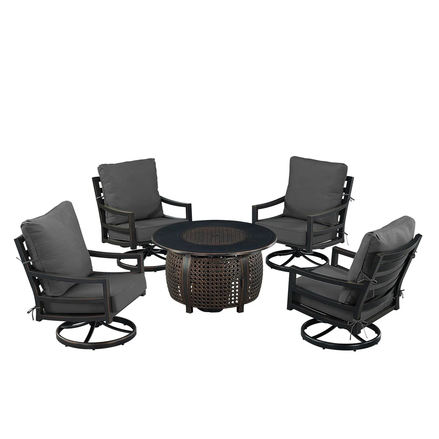 Black Aluminum Fire Table Set with Four Club Chairs by Sharicks
