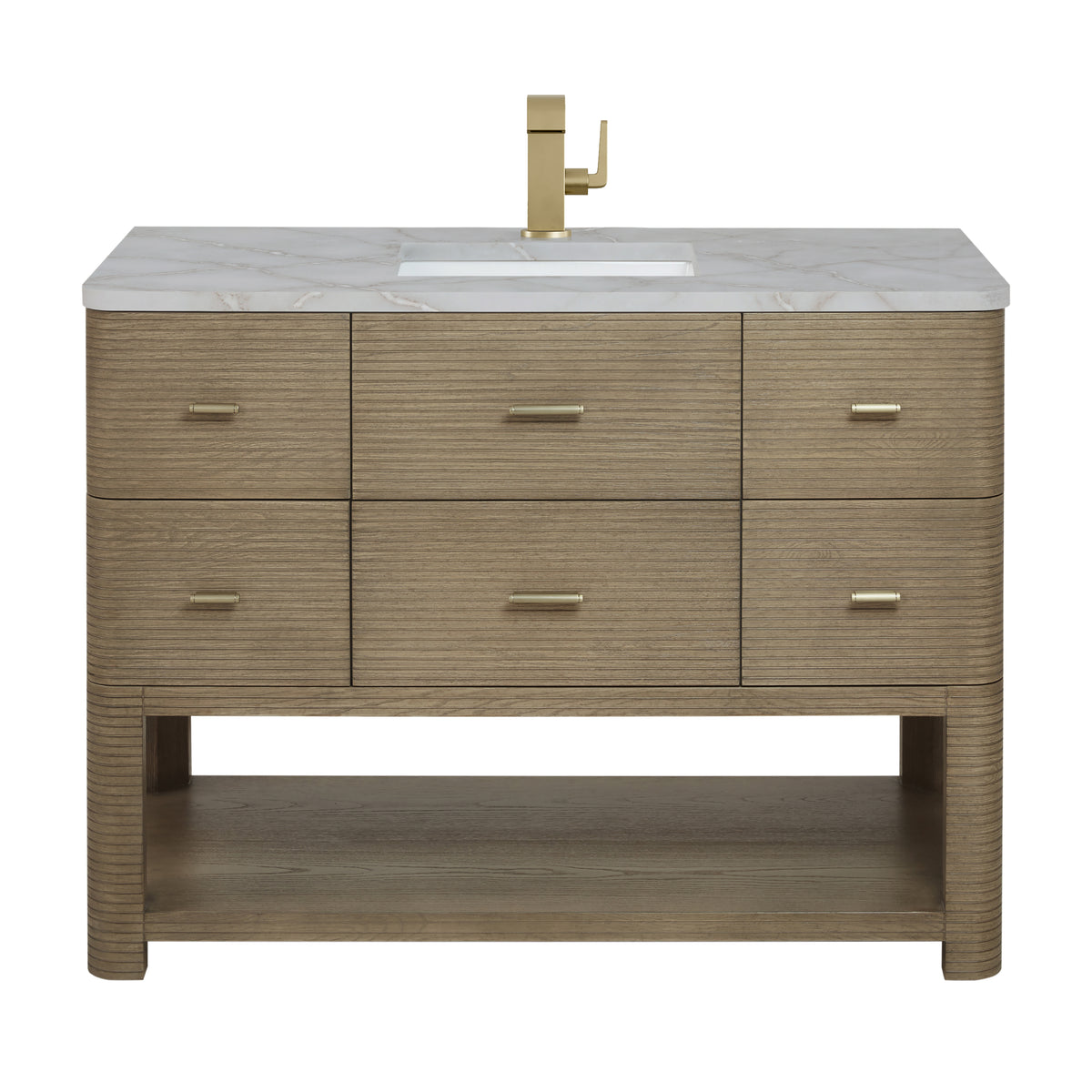 James Martin Lucian 48" Single Bathroom Vanity, Pebble Oak with Victorian Silver countertop