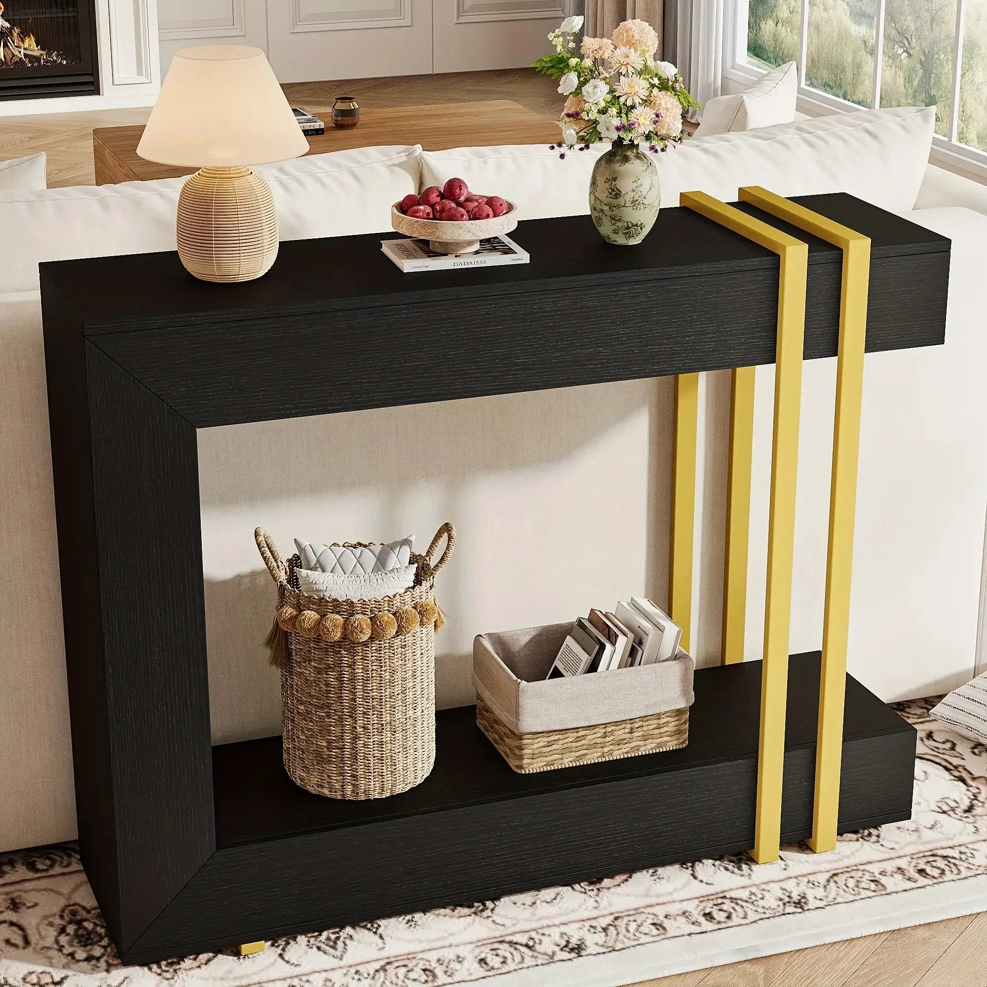 Valnase Modern 2-Tier Entry Entrance Table with Storage, Narrow Long Sofa Table Behind Couch.42.5 Inch L Console Table for Entyrway by House Of Avana