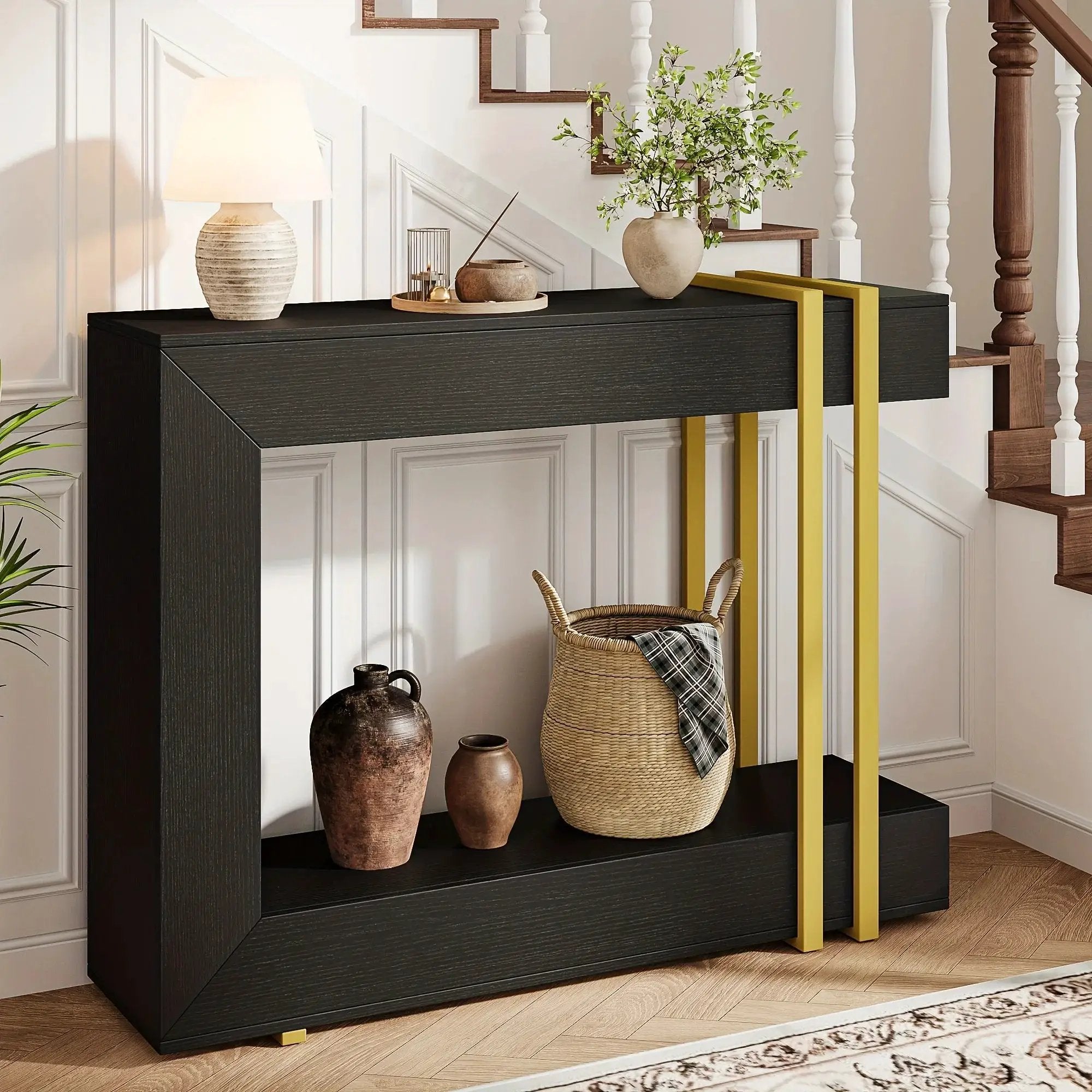 Valnase Modern 2-Tier Entry Entrance Table with Storage, Narrow Long Sofa Table Behind Couch.42.5 Inch L Console Table for Entyrway by House Of Avana
