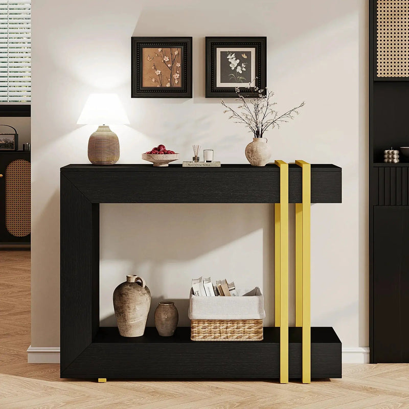 Valnase Modern 2-Tier Entry Entrance Table with Storage, Narrow Long Sofa Table Behind Couch.42.5 Inch L Console Table for Entyrway by House Of Avana