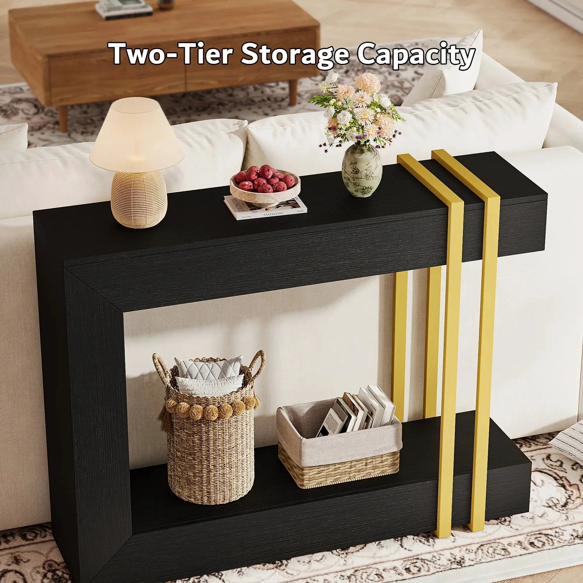 Valnase Modern 2-Tier Entry Entrance Table with Storage, Narrow Long Sofa Table Behind Couch.42.5 Inch L Console Table for Entyrway by House Of Avana