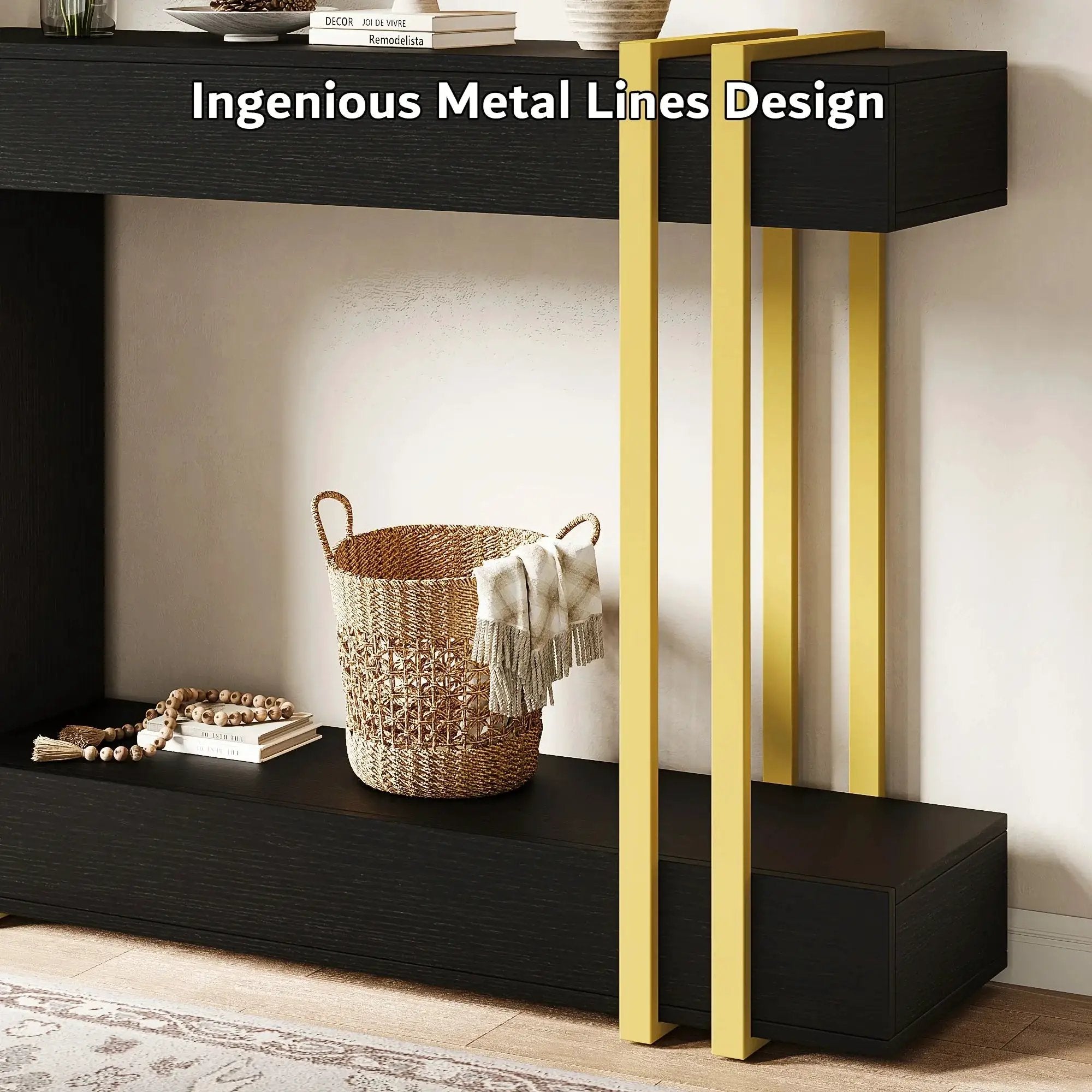 Valnase Modern 2-Tier Entry Entrance Table with Storage, Narrow Long Sofa Table Behind Couch.42.5 Inch L Console Table for Entyrway by House Of Avana