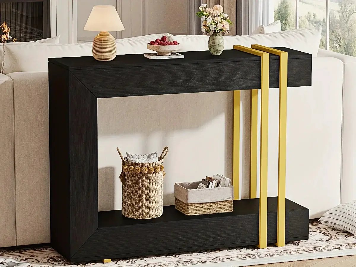 Valnase Modern 2-Tier Entry Entrance Table with Storage, Narrow Long Sofa Table Behind Couch.42.5 Inch L Console Table for Entyrway by House Of Avana