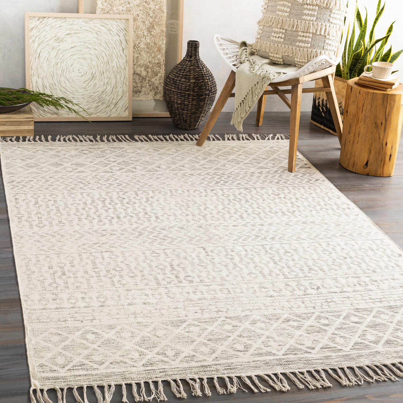 Valyermo Beige Hand Woven Cotton Rug - Clearance by Boutique Rugs