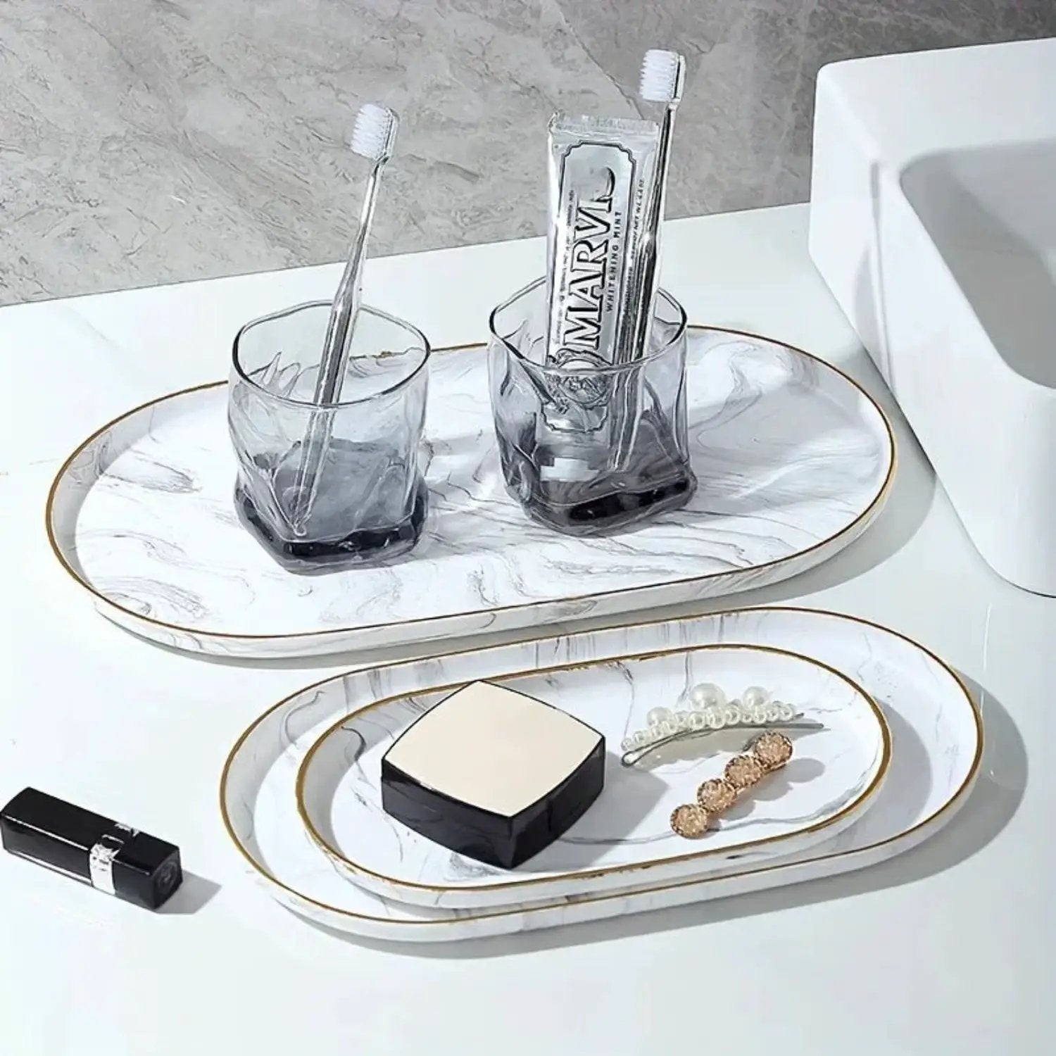 Vanity Tray - Non-Slip Marble Large by House Of Avana