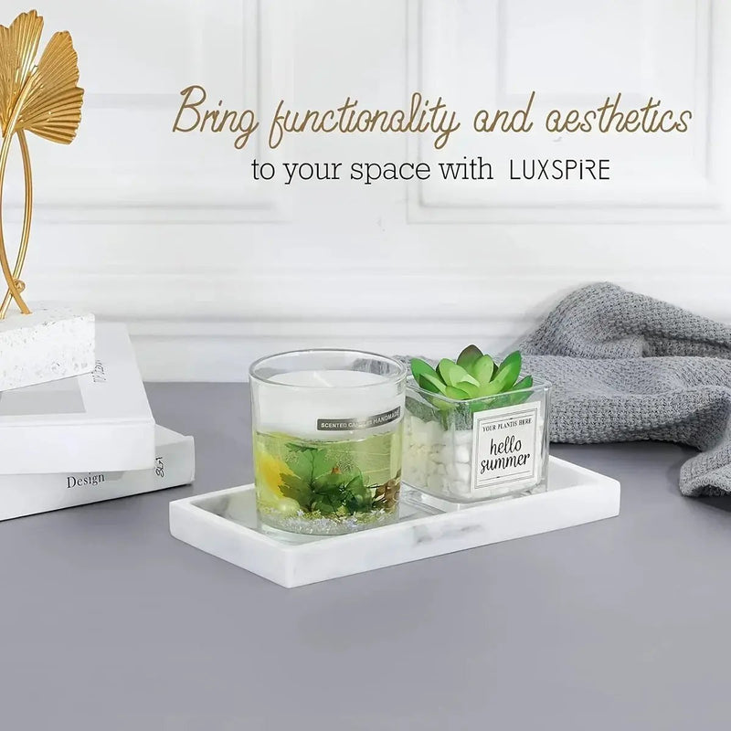 Vanity Tray - Non-Slip White Marble by House Of Avana