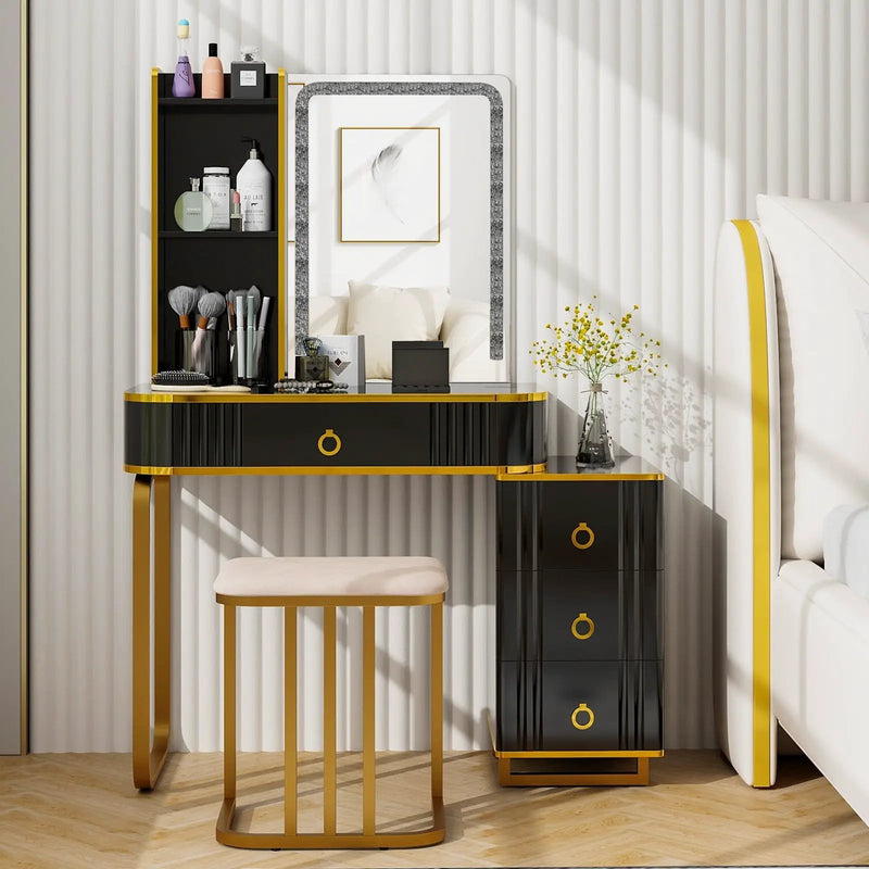 Vanity Table Set with RGB LED Lights and Wireless Charging Station by DirectDeals