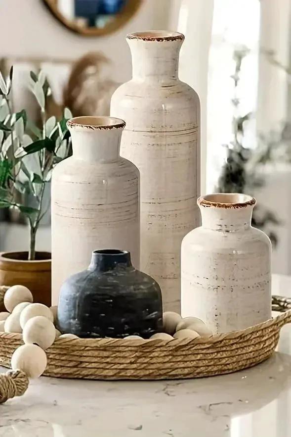 Vase - Decorative Ceramic Beige Brown Tabletop by House Of Avana