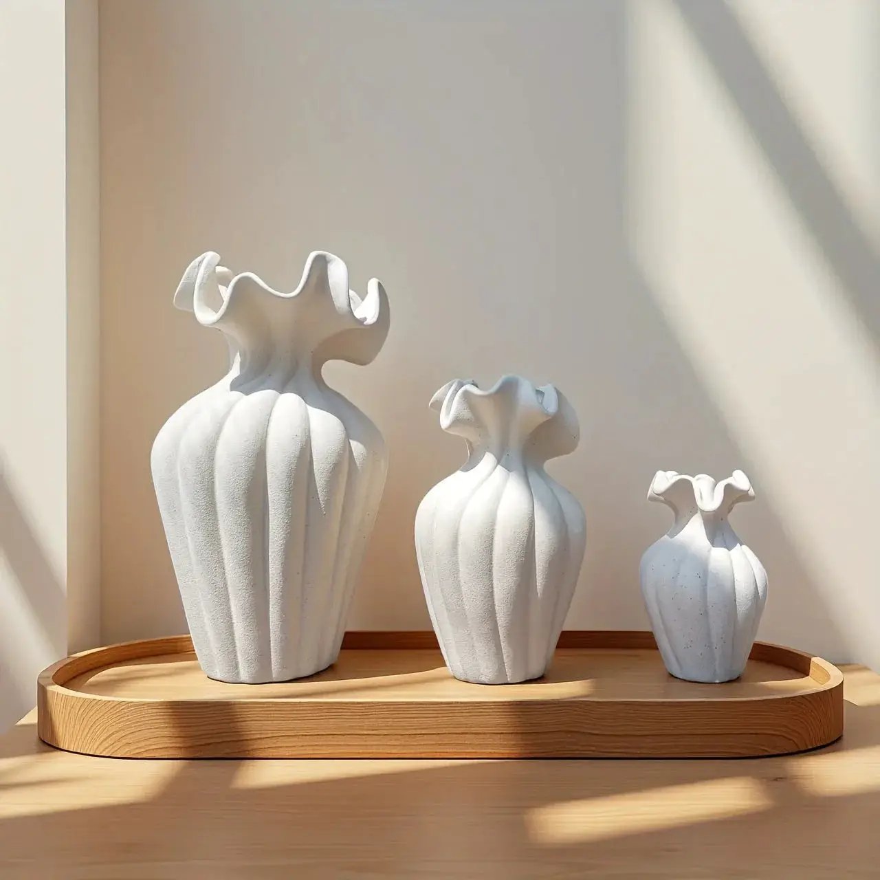 Vase - Decorative Ceramic White Set by House Of Avana