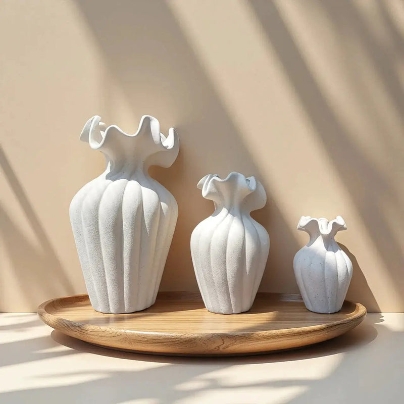 Vase - Decorative Ceramic White Set by House Of Avana