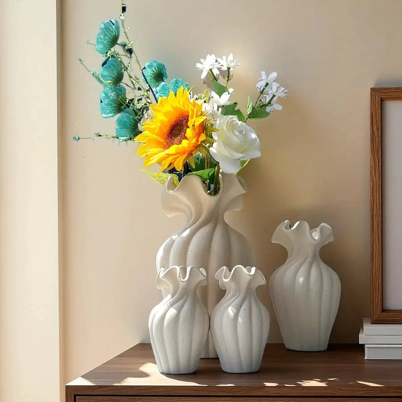 Vase - Decorative Ceramic White Set by House Of Avana